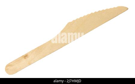 Disposable wooden knife isolated on white background. Stock Photo