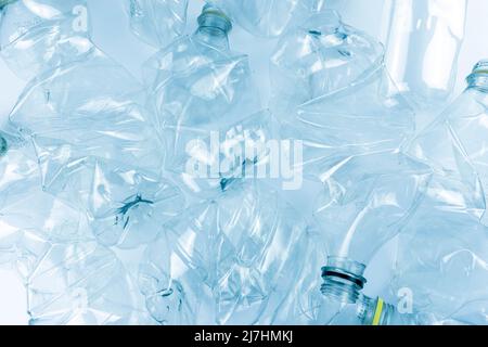 Blue plastic bottles recycle texture background. World enviroment day, ecological concept Stock Photo