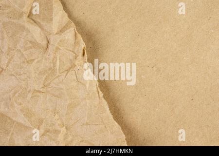 Craft brown paper two types,plain and crumpled. Empty blank design mockup template, eco rustic handmade top view Stock Photo