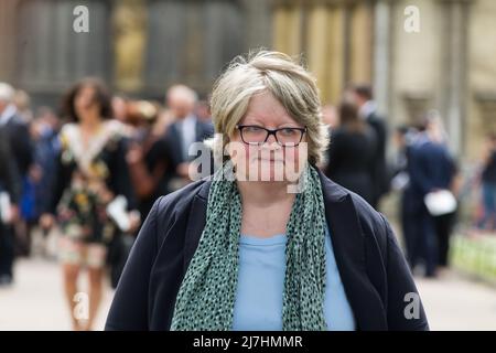London uk 9th May Therese Coffey leaves St Margaret's Church Westminster Abbey