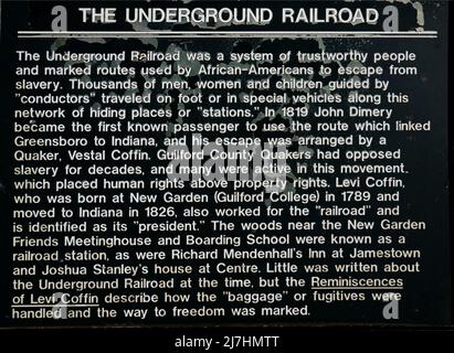 Underground railroad plaque in downtown Greensboro North Carolina Stock Photo