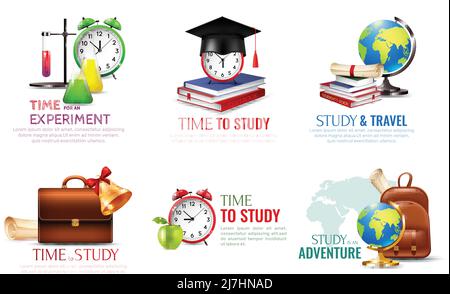 Time to study vector set of elements. Big educational clipart ...