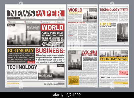 Newspaper pages template. News paper headline vector mockup. Newsprint  modern style. Tabloid journal simple background. Stock Vector