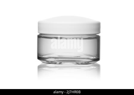 transparent gel cream for moisturizing the face in transparent glass jar and white plastic lid on white isolated background Stock Photo