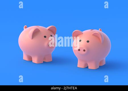 Piggy banks on a blue background. 3d render Stock Photo - Alamy