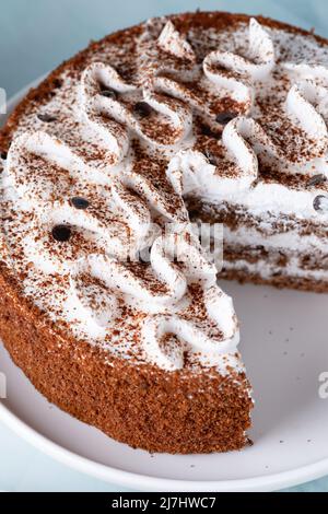 Perfect homemade tiramisu cake sprinkled with cocoa powder on plate Stock Photo