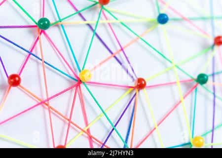 Linking entities, Blockchain, social media, Communications Network, The connection between the two networks. Network simulation on paper linked togeth Stock Photo
