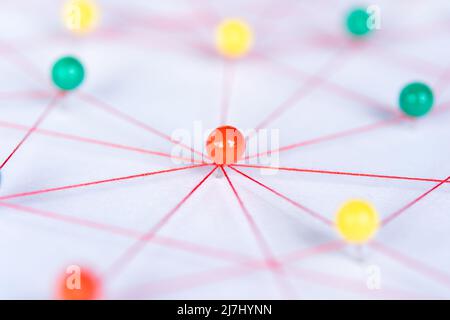 Linking entities, Blockchain, social media, Communications Network, The connection between the two networks. Network simulation on paper linked togeth Stock Photo