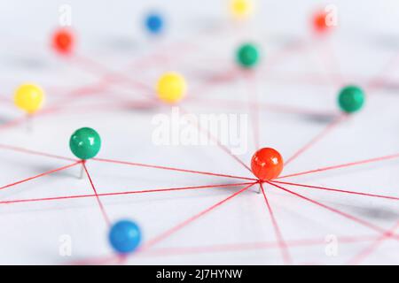 Linking entities, Blockchain, social media, Communications Network, The connection between the two networks. Network simulation on paper linked togeth Stock Photo