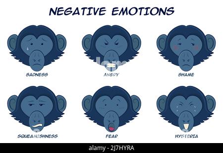 Set of cartoon monkeys with negative emotions Stock Vector