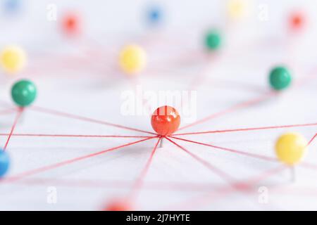 Linking entities, Blockchain, social media, Communications Network, The connection between the two networks. Network simulation on paper linked togeth Stock Photo