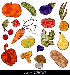 Set of fruits and vegetables from geometric shapes Stock Vector