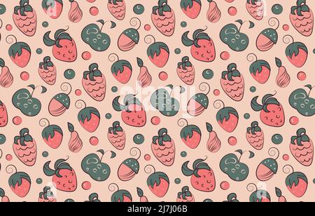 Cute pattern with different berries on background. Stock Vector