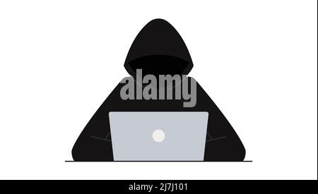 Hacker attack. Fraud with user data on social networks. Internet phishing, hacked password. Cybercrime and crime. A thief on a website online on the Stock Vector