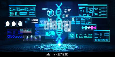 Hi-tech healthcare diagnostic. HUD, UI, GUI interface and DNA scan Stock Vector