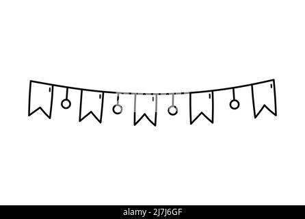 Cute festive bunting for a party isolated on white background. Vector hand-drawn illustration in doodle style. Perfect for holiday designs, cards Stock Vector