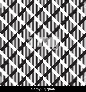 Seamless 3d grid pattern texture in black and white. Stock Vector