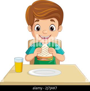 Cartoon little boy eating bread Stock Vector