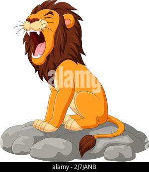 Cartoon lion roaring on the stone Stock Vector