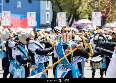 Students parade to commemorate the anniversary of the Battle of Puebla on May 5 Stock Photo