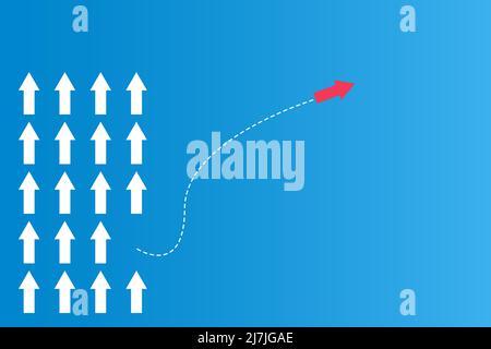 Have leadership or different concepts with directions Arrow Red and white paper and route lines on a blue background Stock Vector