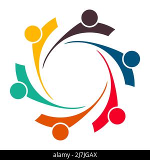 Group of six persons in circle. holding hands.The summit workers are meeting in the same power room. Stock Vector