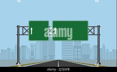 Road highway signs,Green board on road,Vector illustration Stock Vector