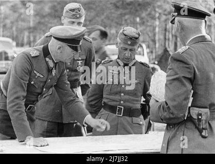 Panzer Commander Hermann Hoth with Field Marshal Fedor von Bock (left) in Russia during Operation Barbarossa, 1941. Stock Photo