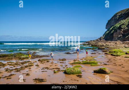 exposed seafloor during low tide at Little Beach in Bouddi National Park on the Central Coast of New South Wales, Australia Stock Photo
