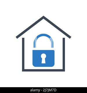 Quarantine related vector glyph icon. Simple house icon with lock inside. Quarantine sign. Isolated on white background. Editable vector illustration Stock Vector