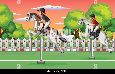 A scene of horse racer at racecourse illustration Stock Vector