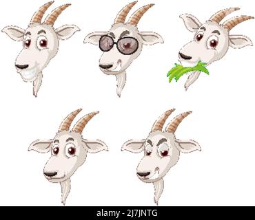 Set of different white goat heads illustration Stock Vector