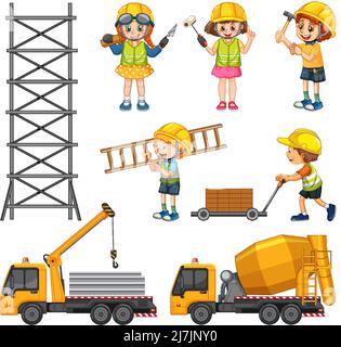 Set of construction site objects illustration Stock Vector