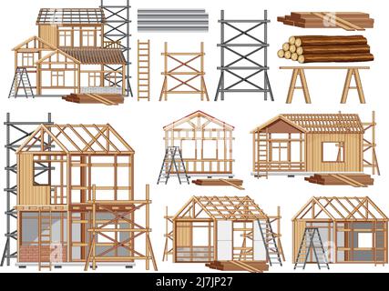 Set of construction site objects illustration Stock Vector