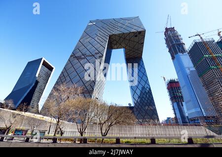 Construction of the China Zun skyscraper and other  modern buildings in the Central Business District in Beijing, China. Stock Photo