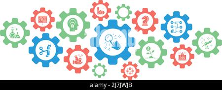 Start up infographic icons banner. Time management, idea generation, presentation concept icons banner background. Web Header Design illustration. Stock Vector