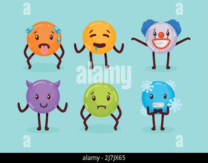 six emoticons characters icons Stock Vector