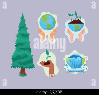 five earth planet icons Stock Vector