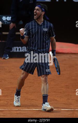 Rome, Italy. 09th May, 2022. ROME, ITALY - MAY 09: F. Fognini of Italy celebrate score against D.Thiem (AUT) during their single men round match in the Internazionali BNL D'Italia at Foro Italico on May 09, 2022 in Rome, Italy. Credit: Independent Photo Agency/Alamy Live News Stock Photo