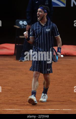 Rome, Italy. 09th May, 2022. ROME, ITALY - MAY 09: F. Fognini of Italy celebrate score against D.Thiem (AUT) during their single men round match in the Internazionali BNL D'Italia at Foro Italico on May 09, 2022 in Rome, Italy. Credit: Independent Photo Agency/Alamy Live News Stock Photo