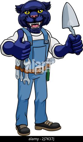 Panther Bricklayer Builder Holding Trowel Tool Stock Vector