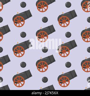 Ancient cannon seamless pattern. Flat vector illustration. Stock Vector