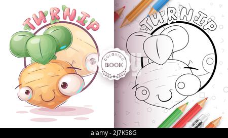 Cartoon character sweet turnip - coloring book Stock Vector