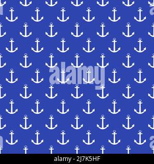 Blue see anchor seamless pattern. Flat vector illustration. Stock Vector