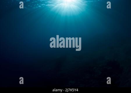 Sun Rays in Blue Ocean, Vis Island, Mediterranean Sea, Croatia Stock Photo