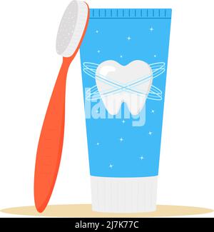 Toothbrush with toothpaste isolated on white background. Dental tools. Stock Vector