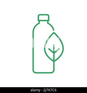 Green biodegradable bottle line icon. Bioplastic water bottle. Drink container made of natural materials. Sustainable compostable product. Vector Stock Vector