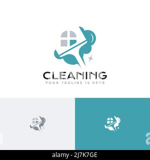 Spotless House Window Cleaner Wiper Clean Service Logo Template Stock Vector