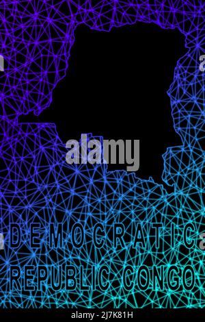 Map of Democratic Republic Congo, Polygonal mesh line map, modern map ...