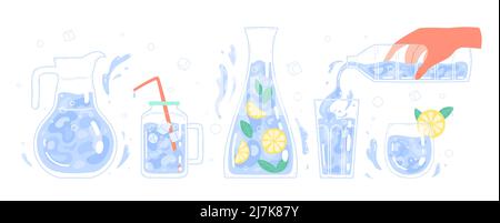 Clean drinking water in different glass containers Stock Vector